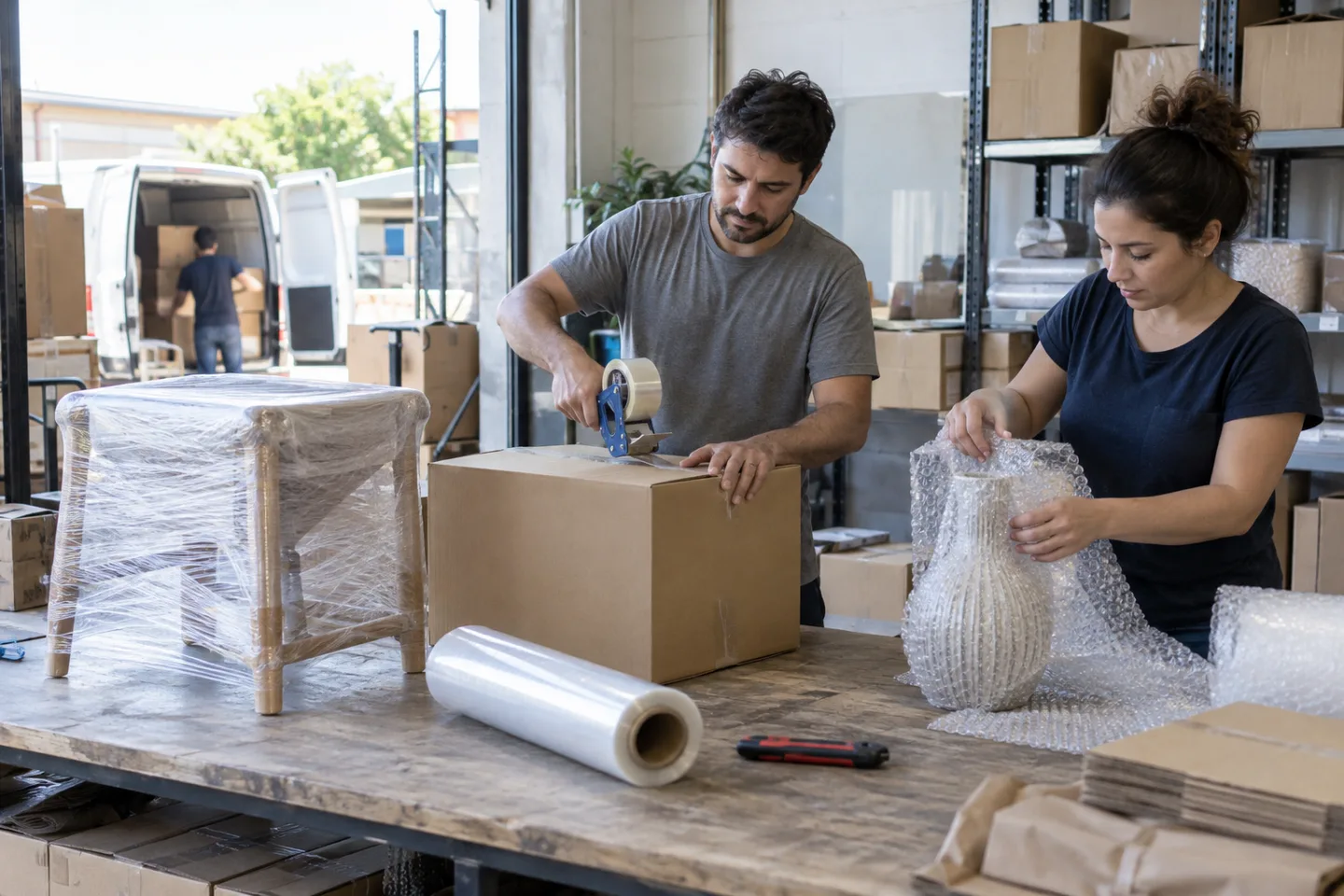 Film stretch, cartón y burbuja: cuándo usar cada material